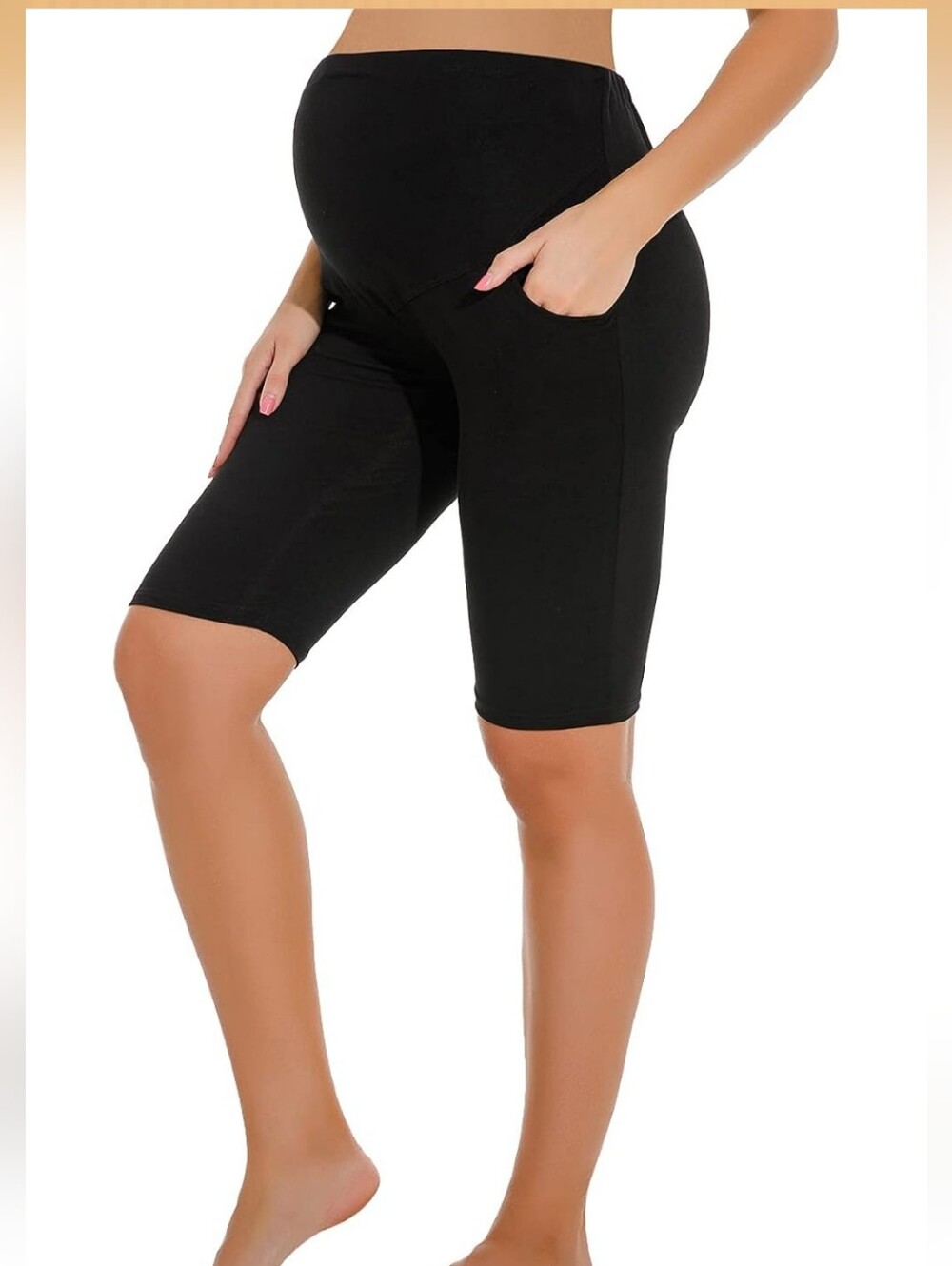 Maternity Biker Shorts Leggings with Pocket - Black Sz M
